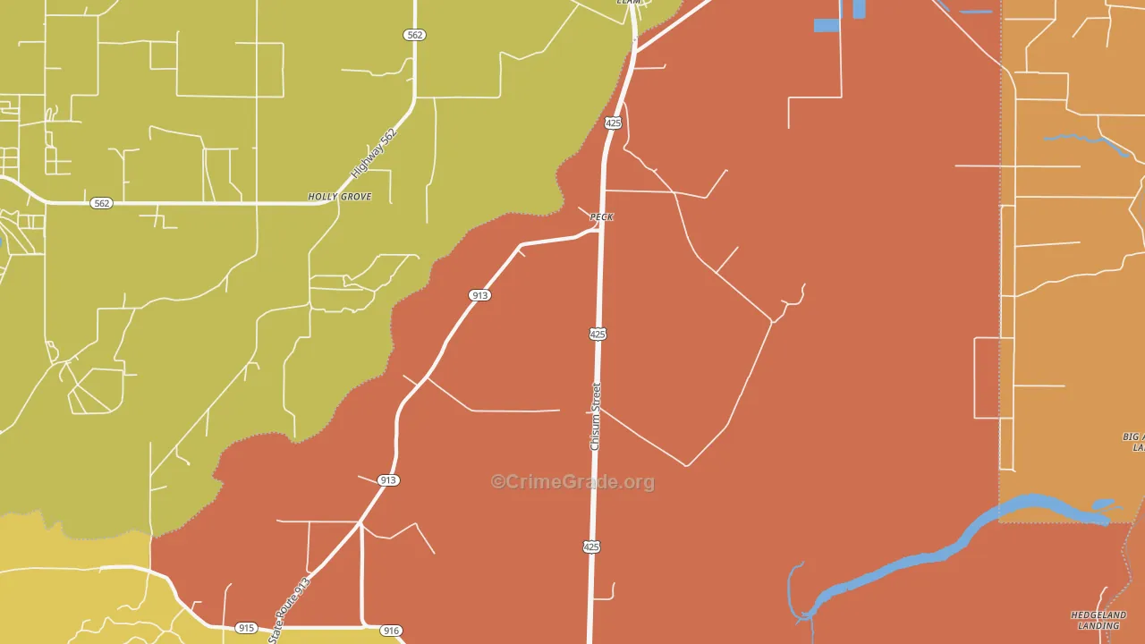 Peck, LA Map of Robbery Rates