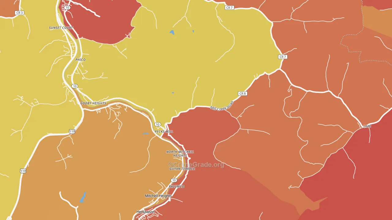 Pecks Mill, WV Map of Robbery Rates