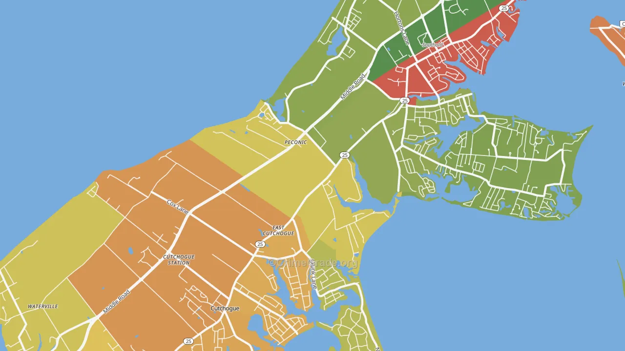 Peconic, NY Map of Robbery Rates