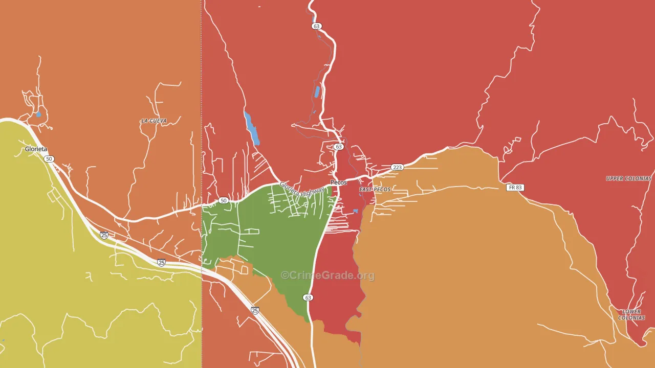 Pecos, NM Map of Robbery Rates