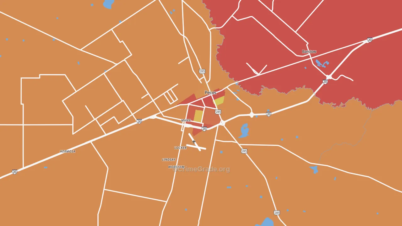 Pecos, TX Map of Robbery Rates