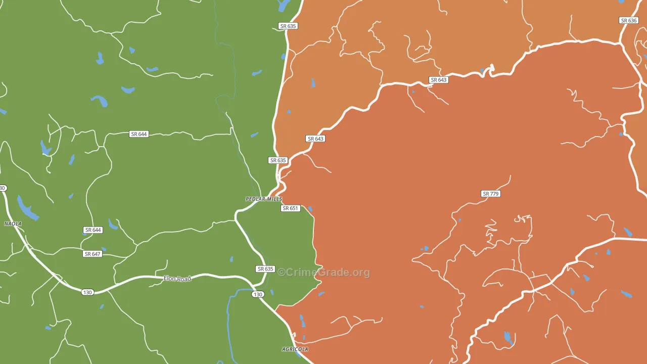 Pedlar Mills, VA Map of Robbery Rates