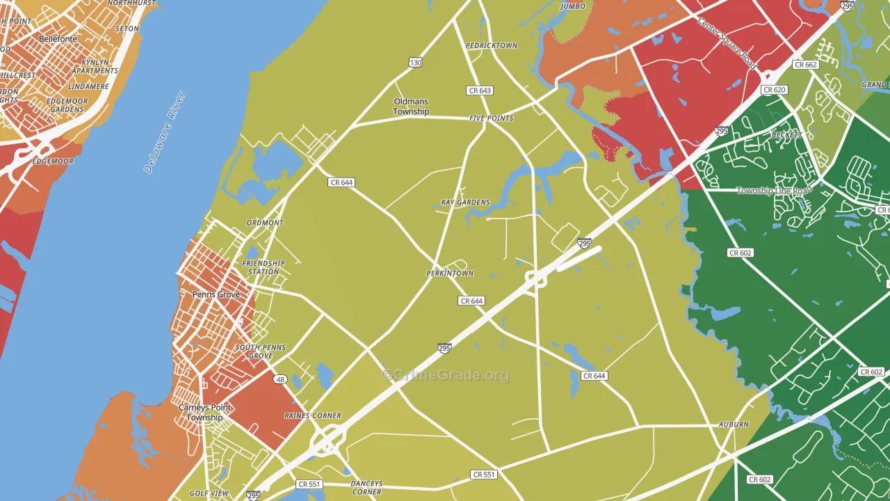 Pedricktown, NJ Map of Robbery Rates