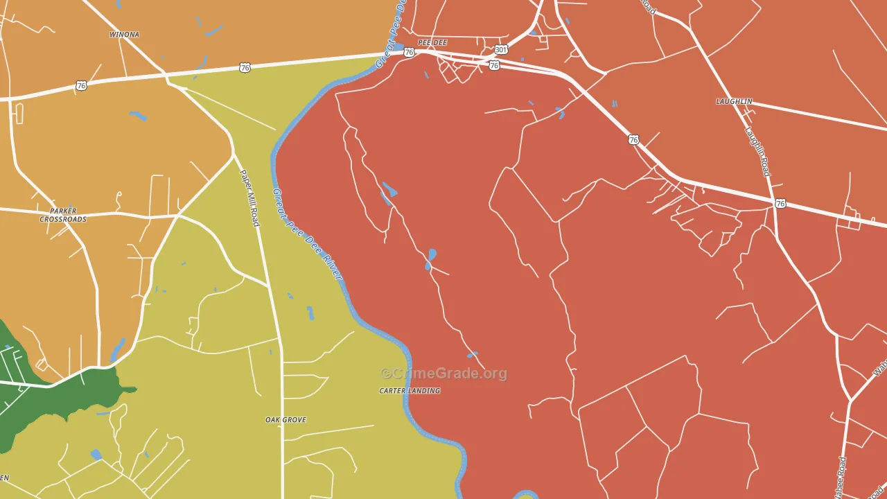 Pee Dee, SC Map of Robbery Rates