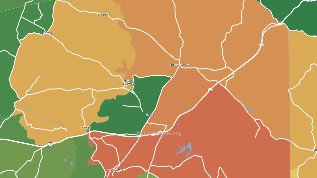 Peebles, OH Map of Robbery Rates