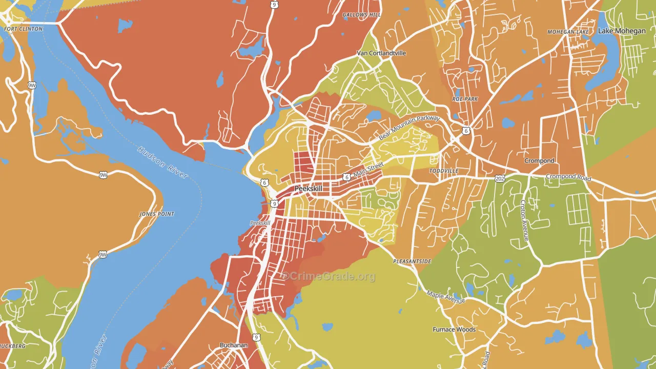 Peekskill, NY Map of Robbery Rates
