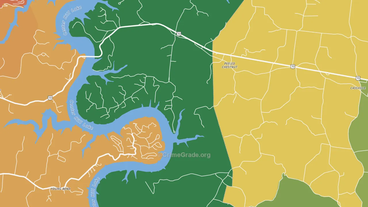 Peeled Chestnut, TN Map of Robbery Rates