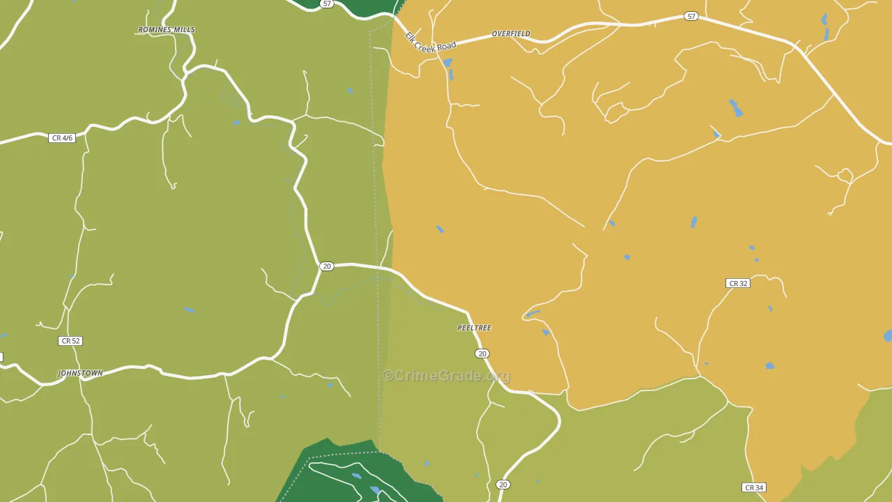 Peeltree, WV Map of Robbery Rates