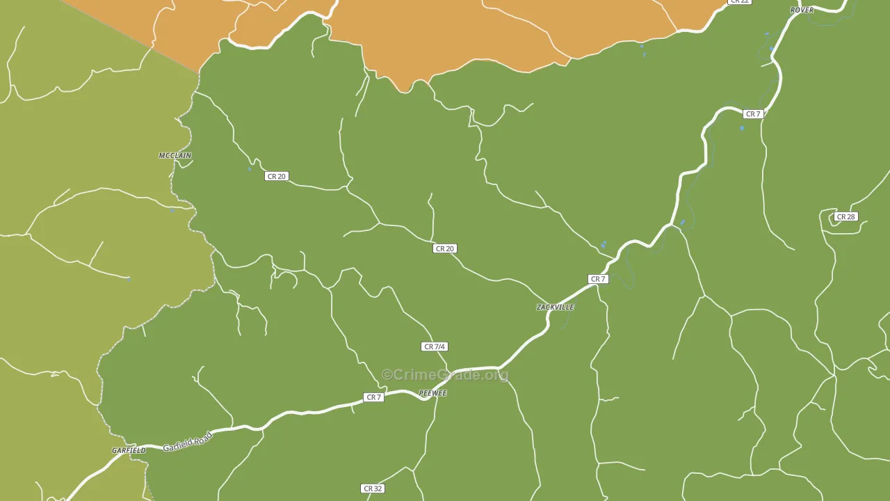 Peewee, WV Map of Robbery Rates