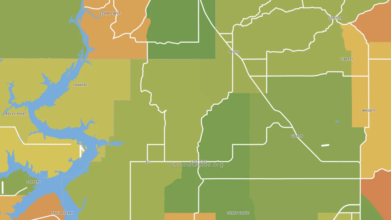 Peggs, OK Map of Robbery Rates