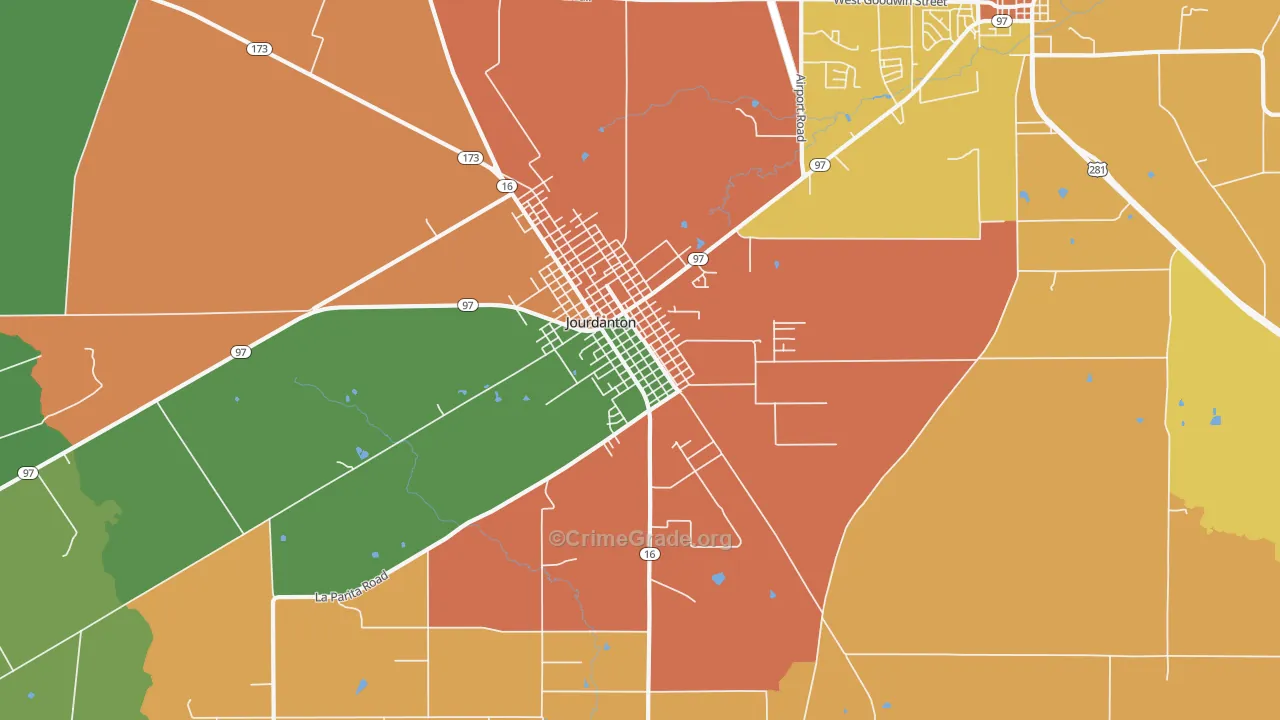 Peggy, TX Map of Robbery Rates