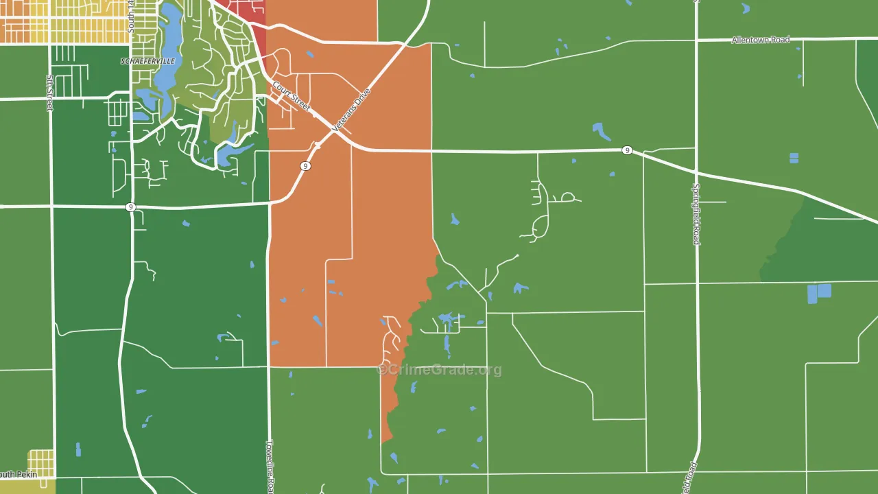Pekin Heights, IL Map of Robbery Rates