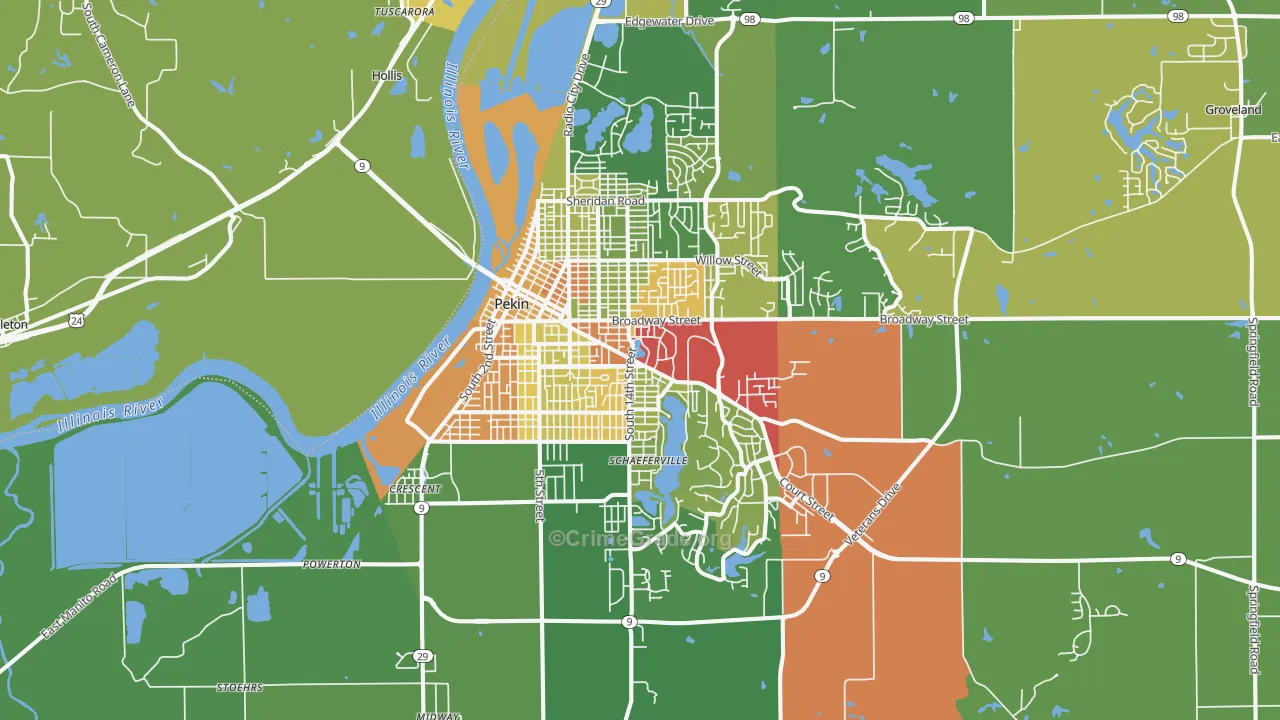 Pekin, IL Map of Robbery Rates