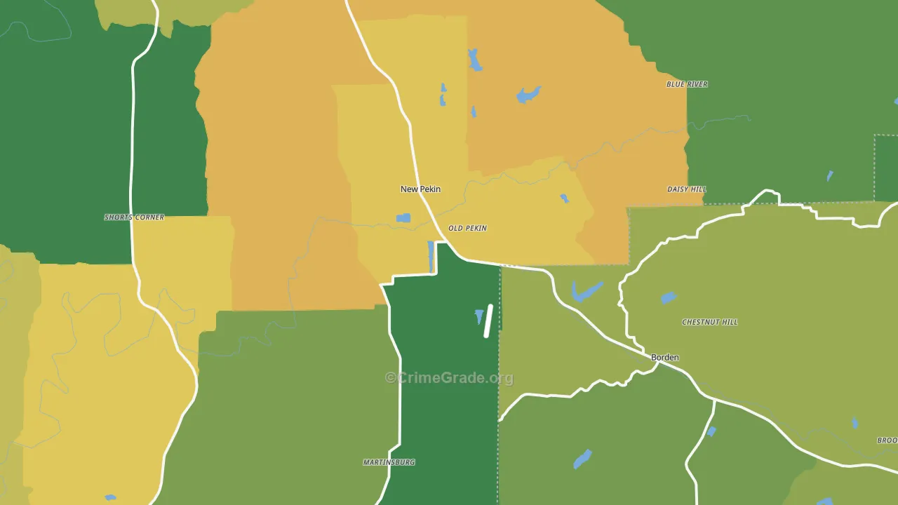 Pekin, IN Map of Robbery Rates