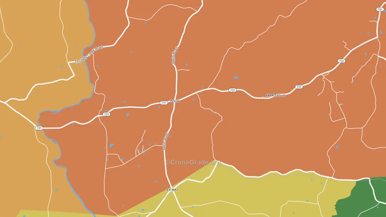 Pekin, NC Map of Robbery Rates