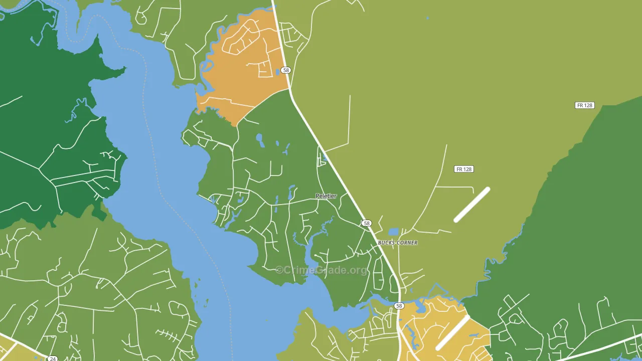 Peletier, NC Map of Robbery Rates