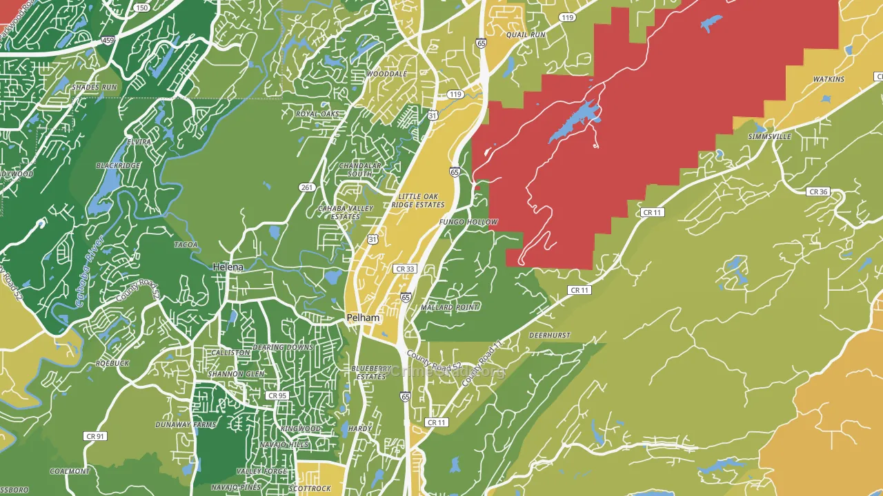 Pelham, AL Map of Robbery Rates