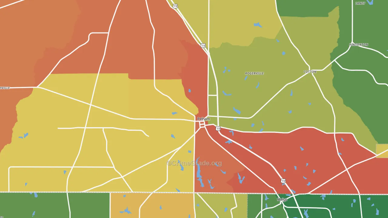 Pelham, GA Map of Robbery Rates