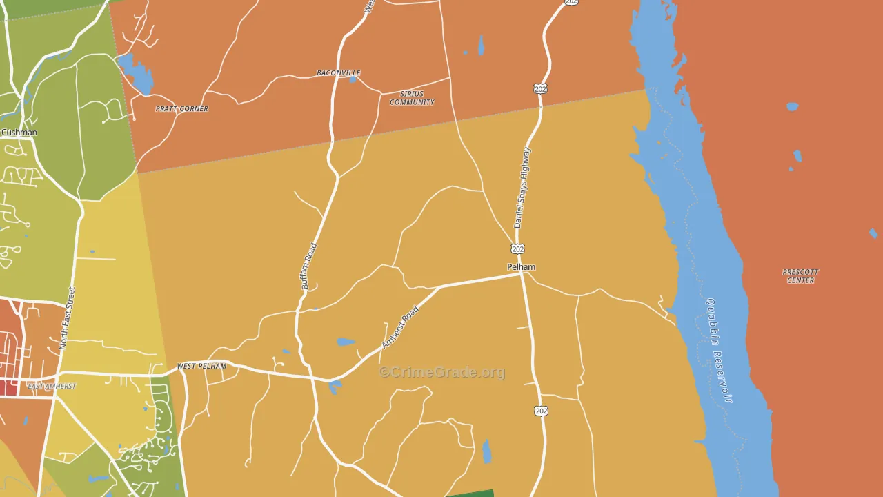 Pelham, MA Map of Robbery Rates