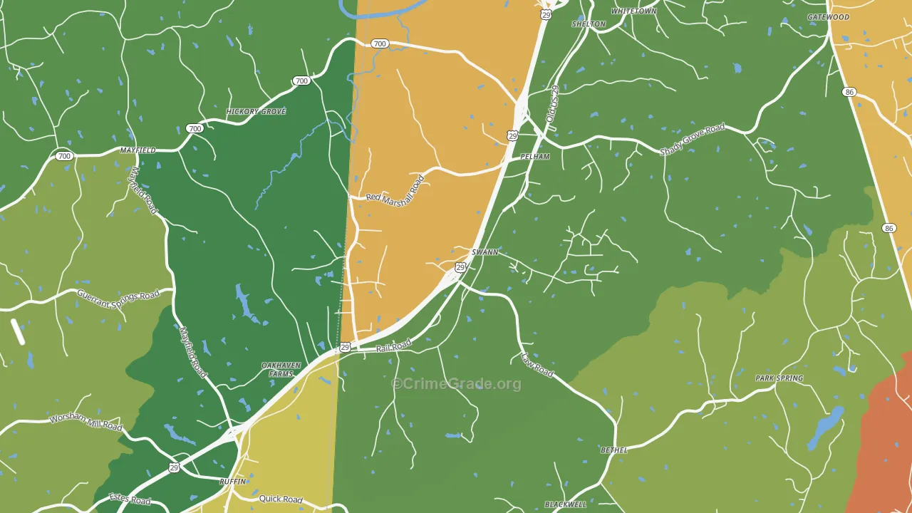 Pelham, NC Map of Robbery Rates