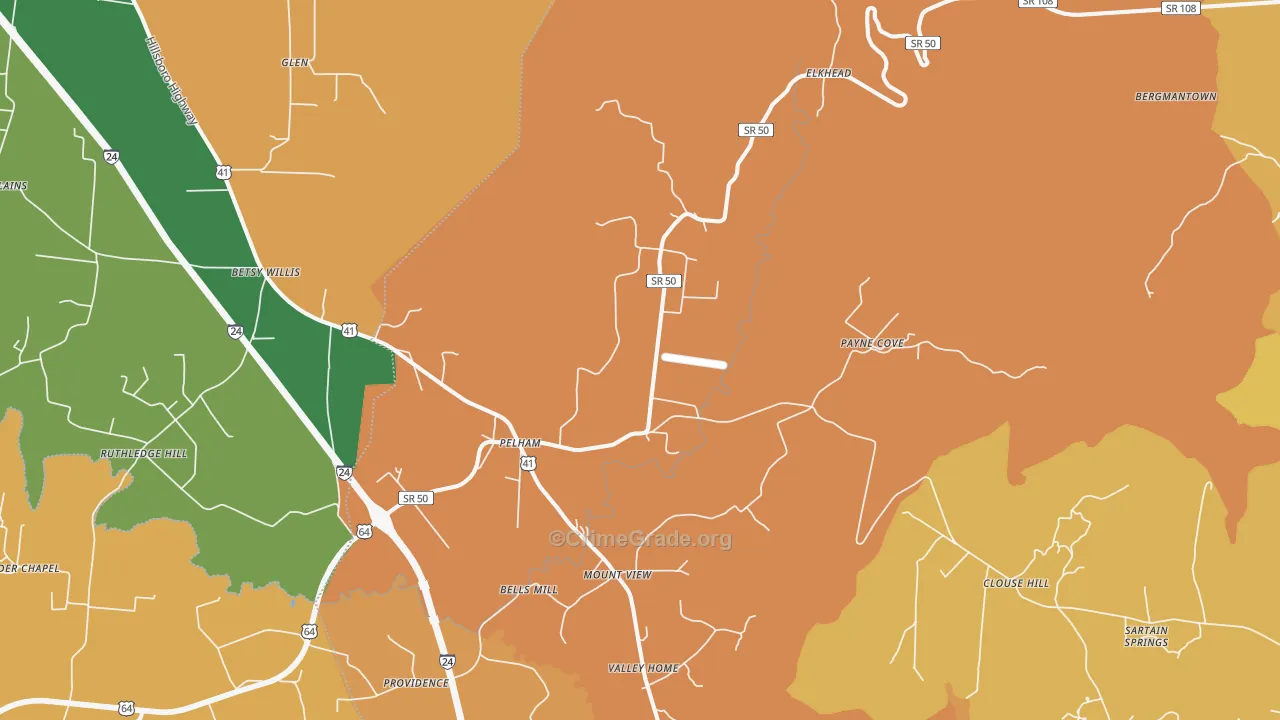 Pelham, TN Map of Robbery Rates