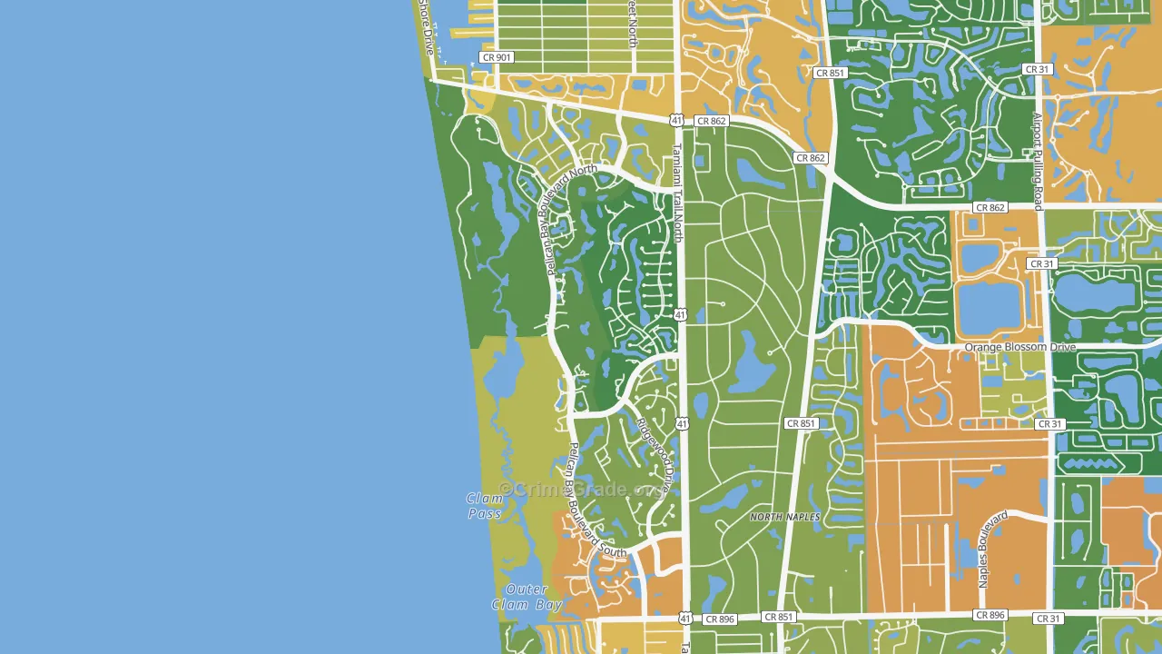 Pelican Bay, Naples, FL Map of Robbery Rates