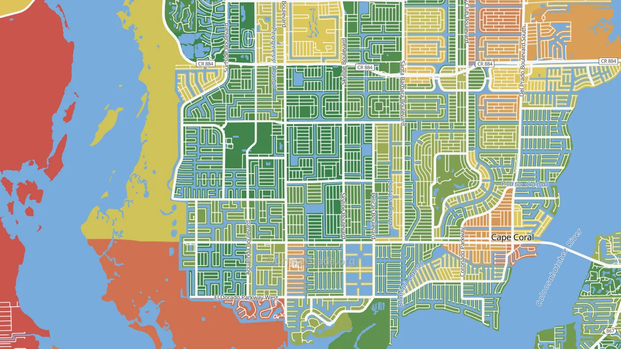 Pelican, Cape Coral, FL Map of Robbery Rates