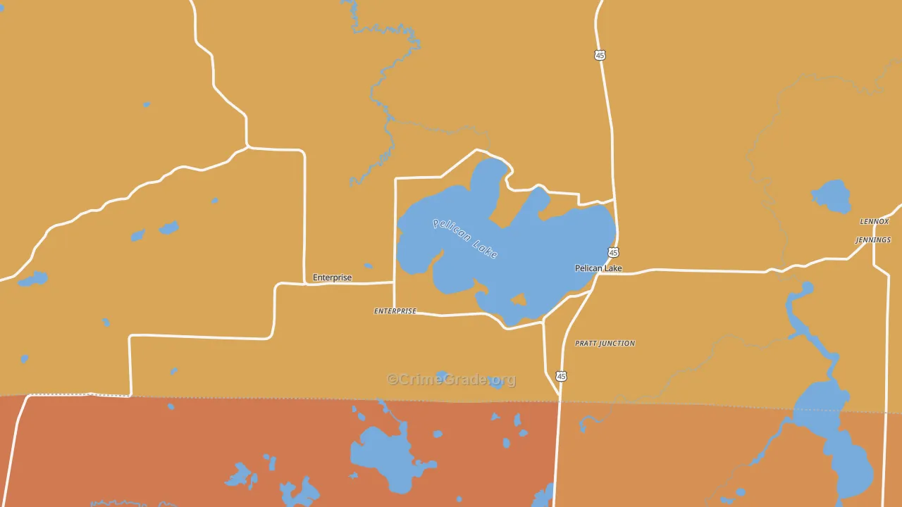 Pelican Lake, WI Map of Robbery Rates