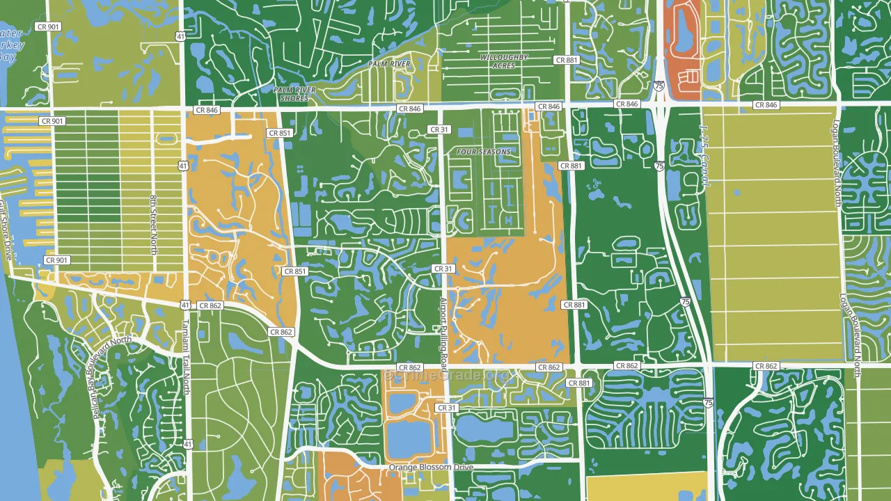 Pelican Marsh, Naples, FL Map of Robbery Rates