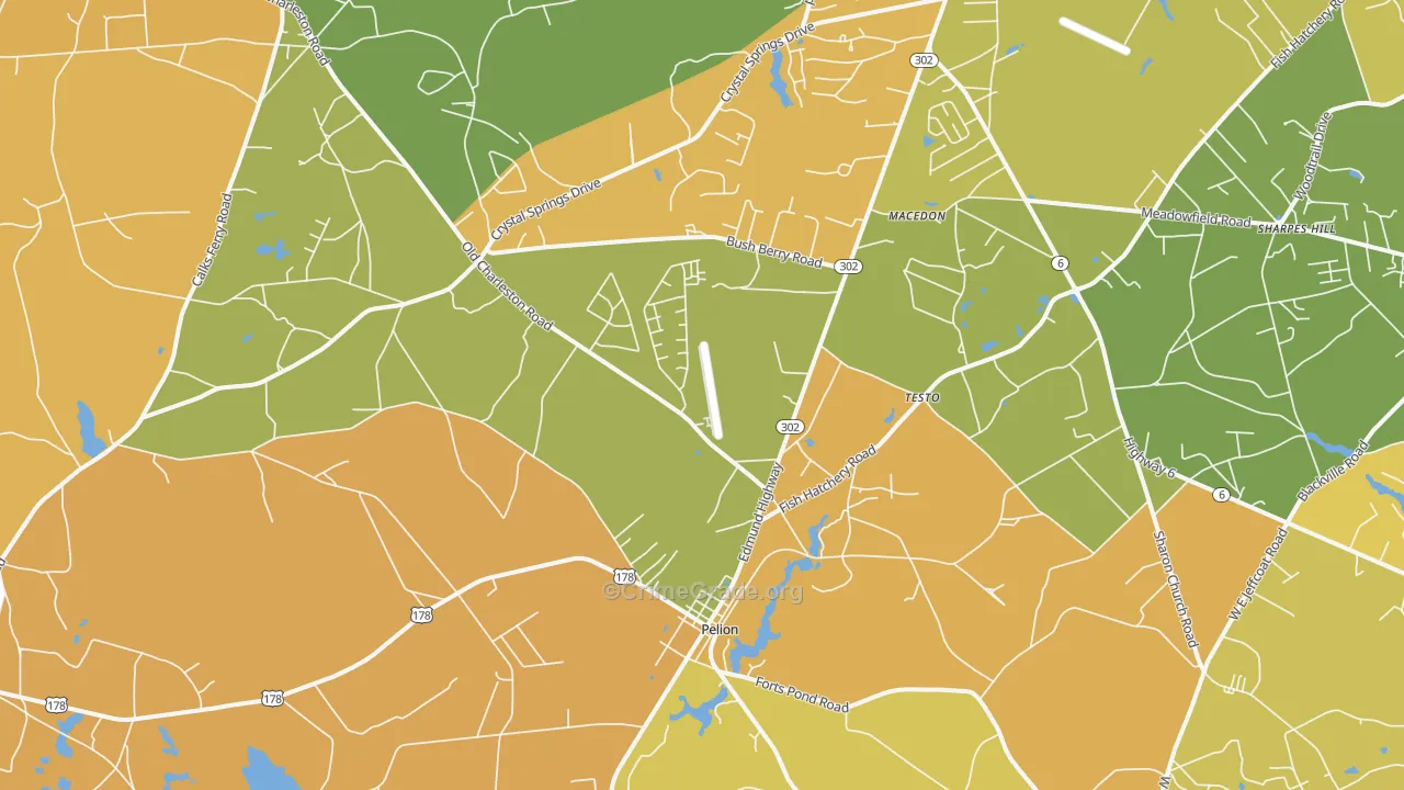 Pelion, SC Map of Robbery Rates