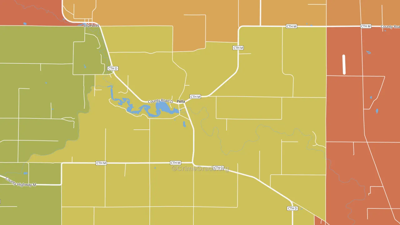 Pella, WI Map of Robbery Rates