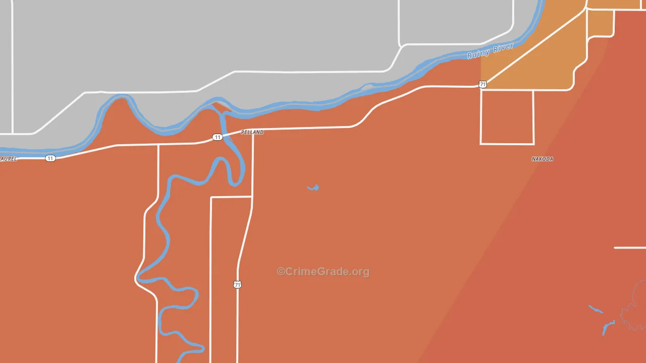 Pelland, MN Map of Robbery Rates