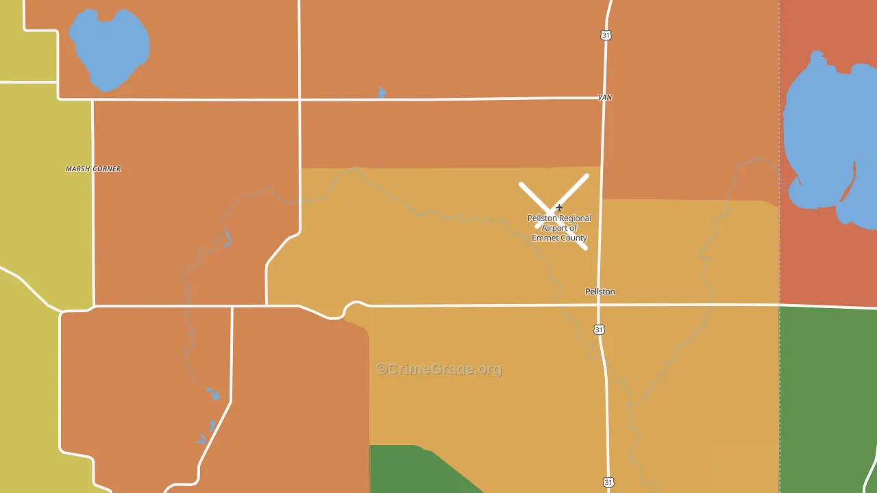 Pellston, MI Map of Robbery Rates