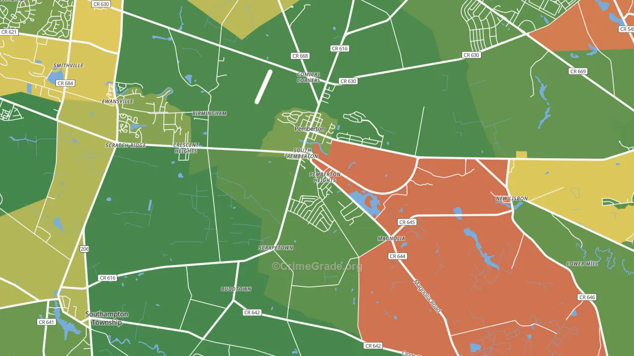 Pemberton, NJ Map of Robbery Rates