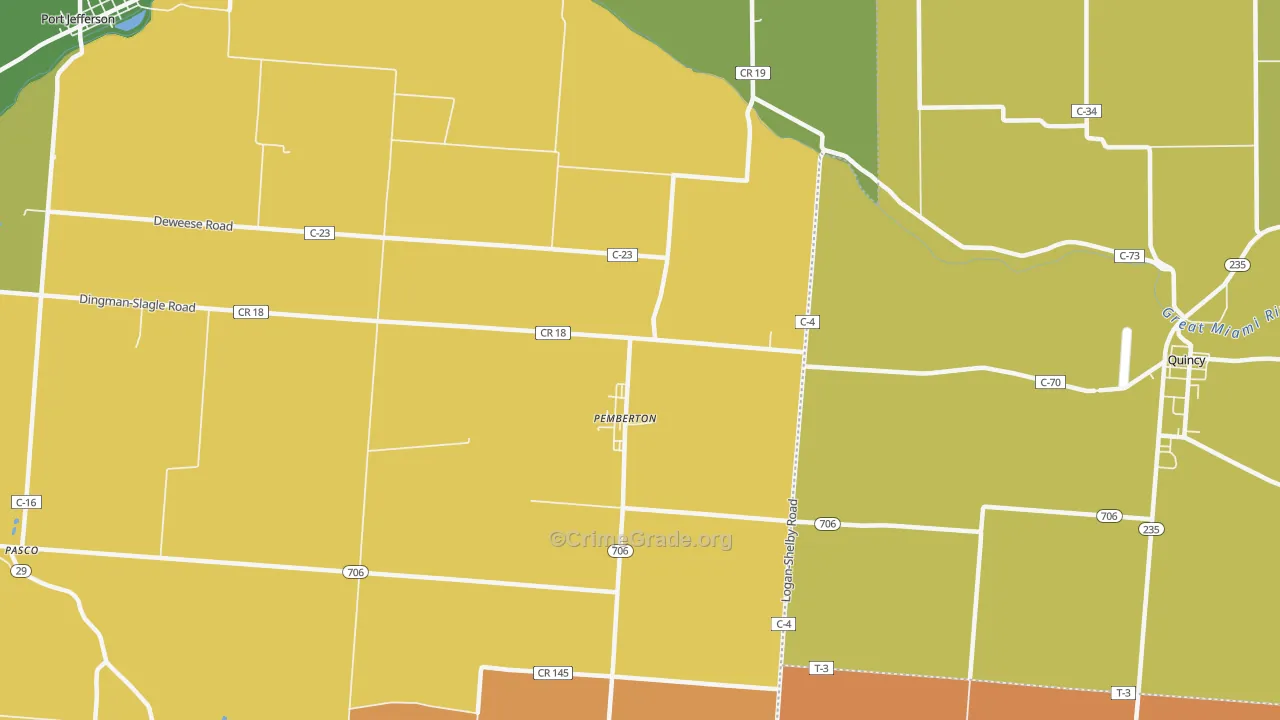 Pemberton, OH Map of Robbery Rates