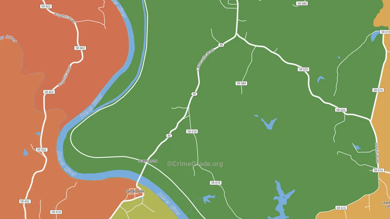 Pemberton, VA Map of Robbery Rates