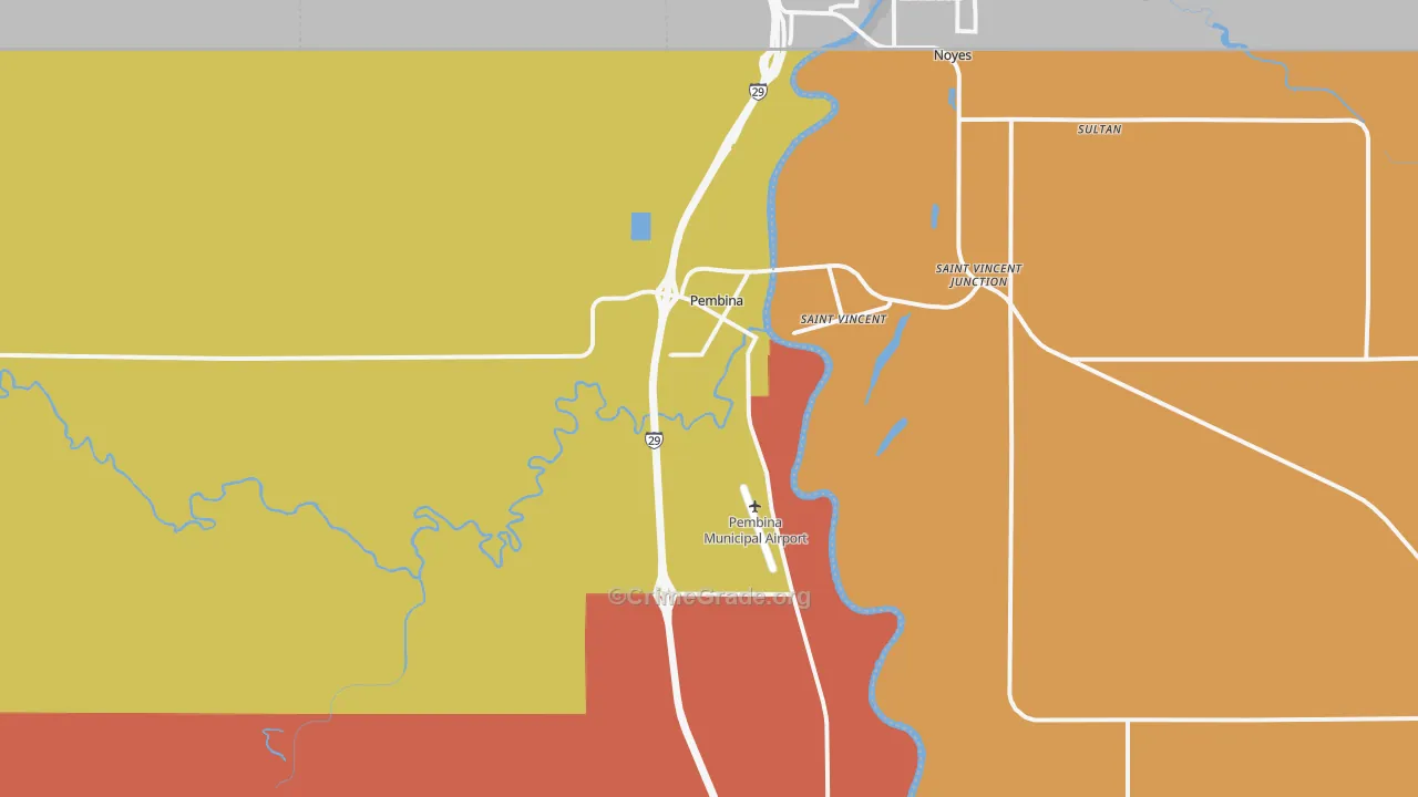 Pembina, ND Map of Robbery Rates