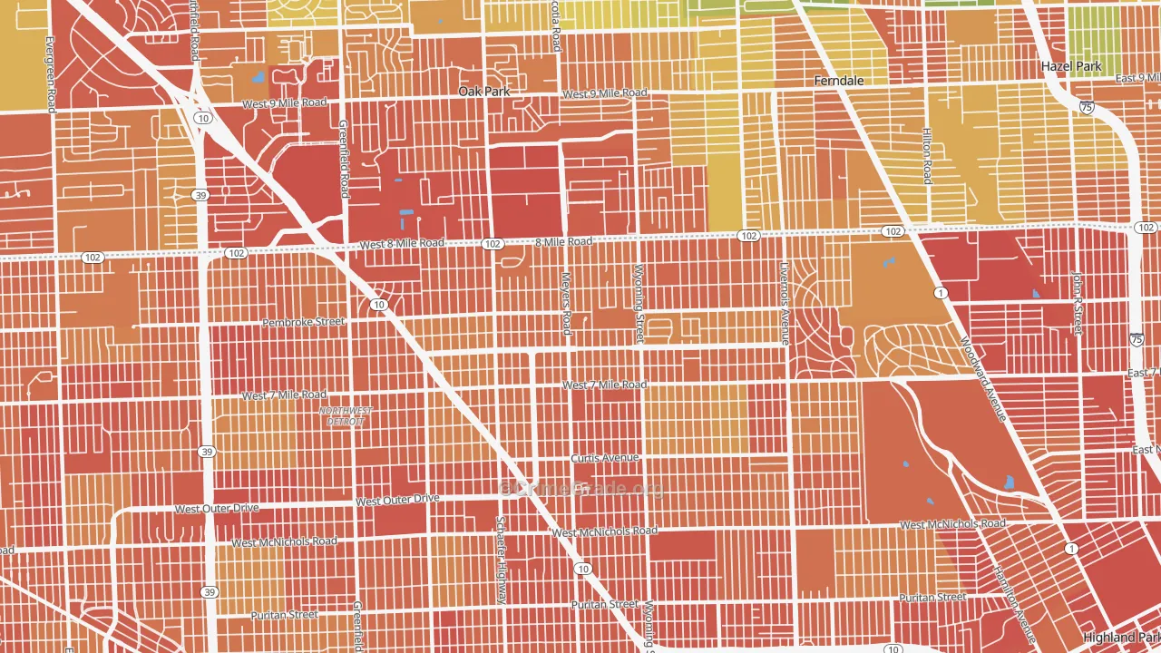 Pembroke, Detroit, MI Map of Robbery Rates