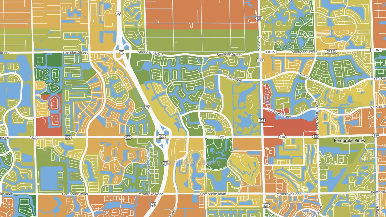 Pembroke Falls, Pembroke Pines, FL Map of Robbery Rates