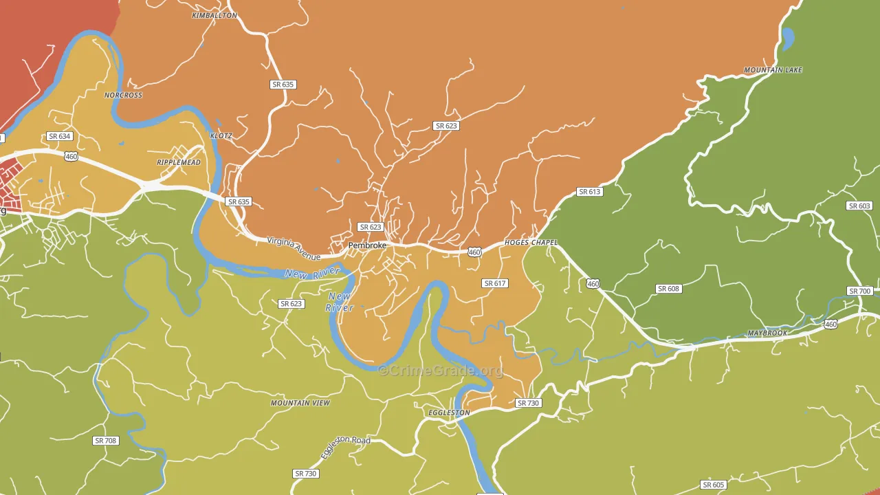 Pembroke, VA Map of Robbery Rates