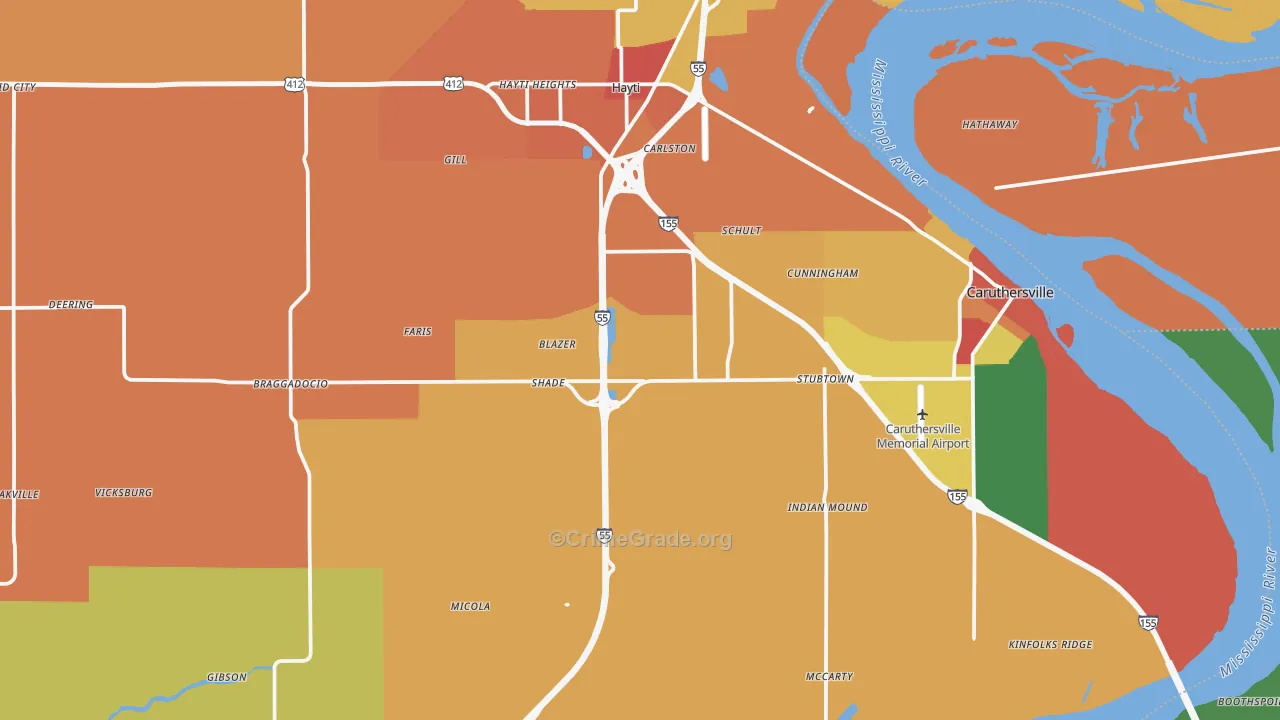 Pemiscot County, MO Map of Robbery Rates