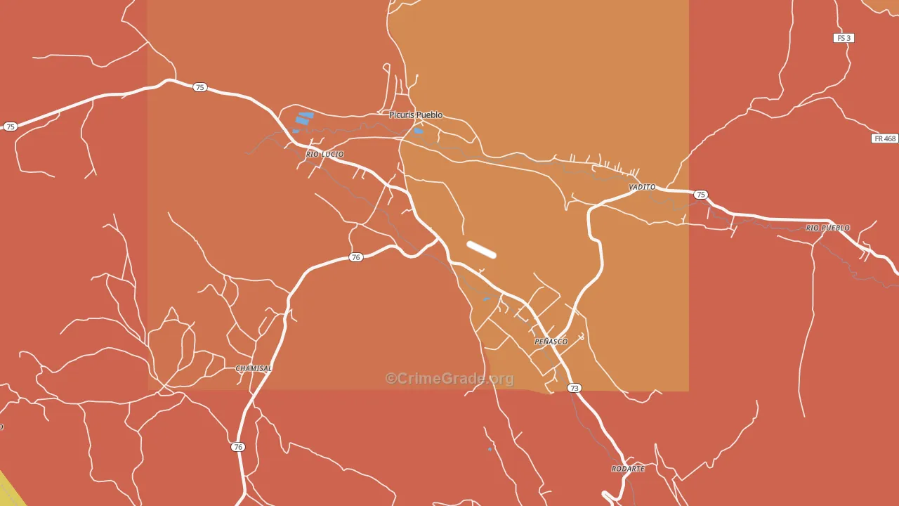 Penasco, NM Map of Robbery Rates