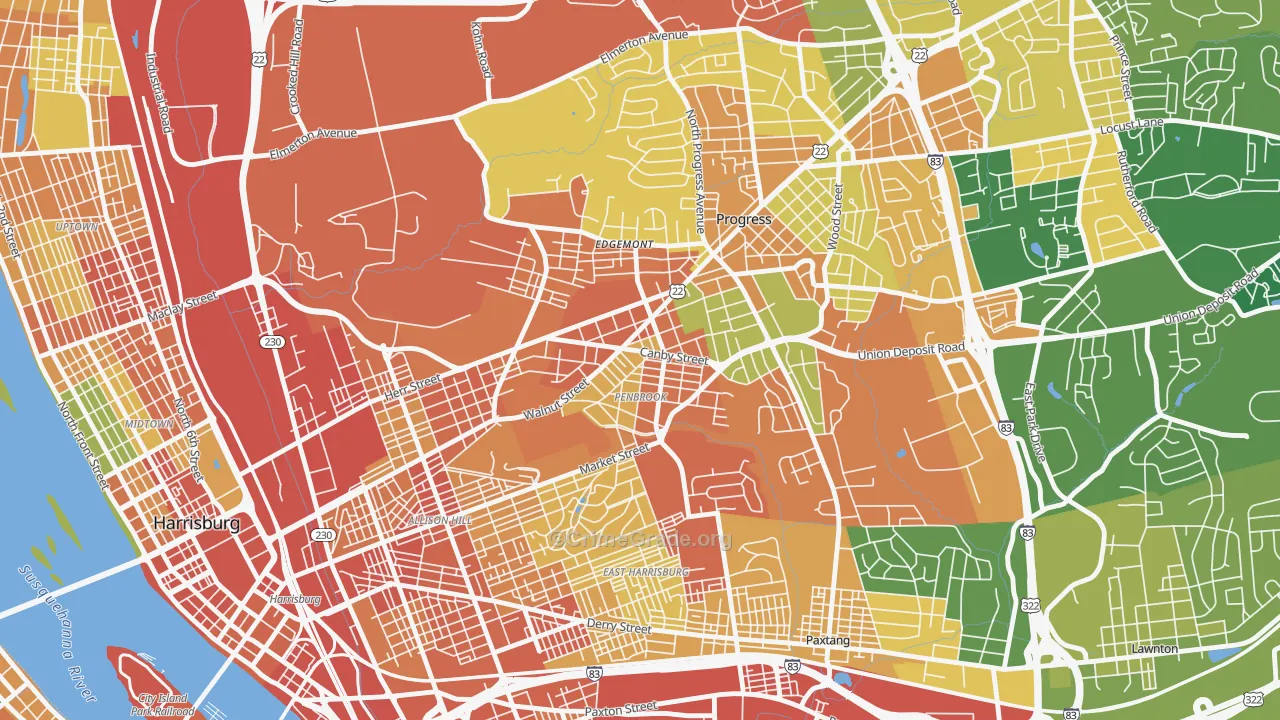 Penbrook, PA Map of Robbery Rates