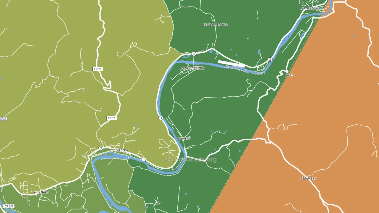 Pence Springs, WV Map of Robbery Rates