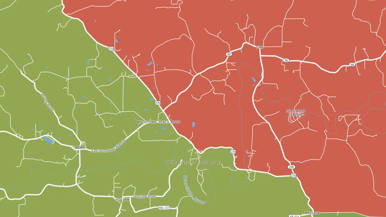 Pencil Bluff, AR Map of Robbery Rates
