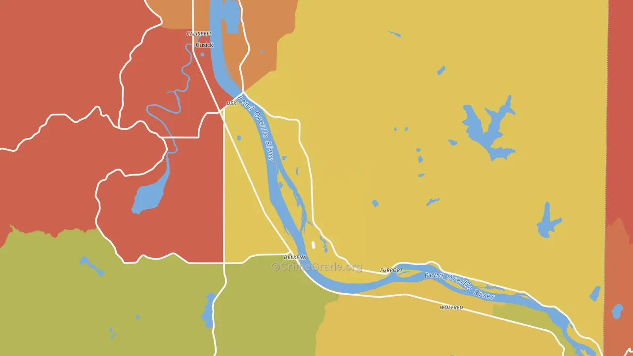 Pend Oreille County, WA Map of Robbery Rates