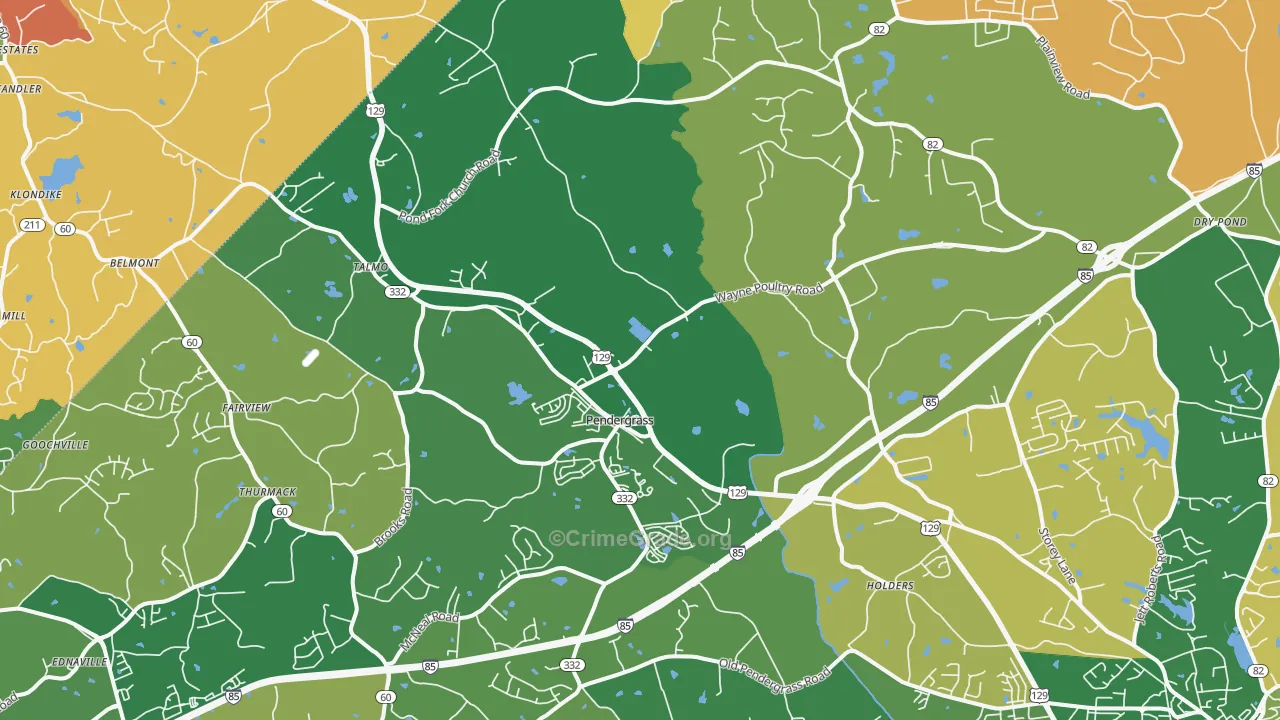Pendergrass, GA Map of Robbery Rates