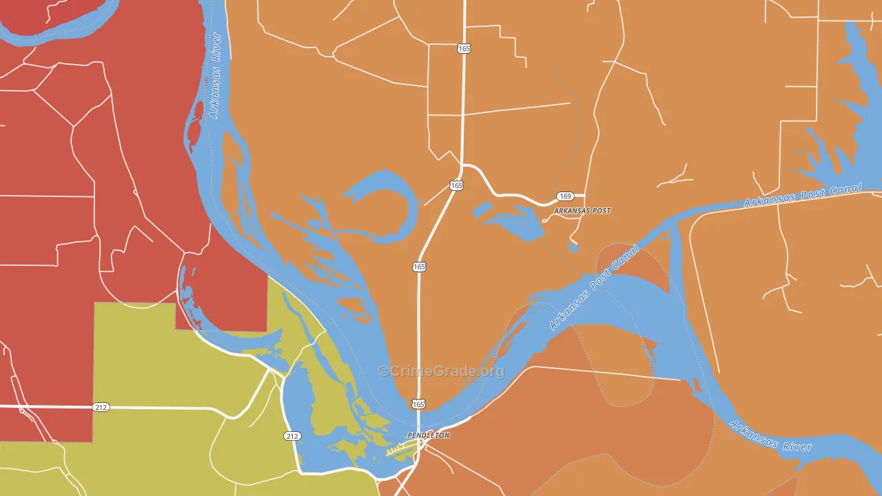 Pendleton, AR Map of Robbery Rates