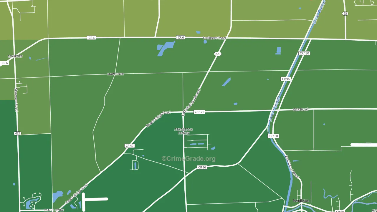 Pendleton Center, NY Map of Robbery Rates