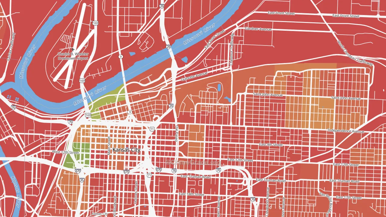 Pendleton Heights, Kansas City, MO Map of Robbery Rates